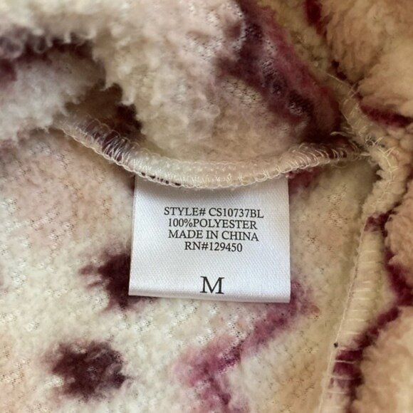 Como Vintage Cream & Burgundy Geometric Fleece Pullover Hoodie With Size M - Picture 4 of 6